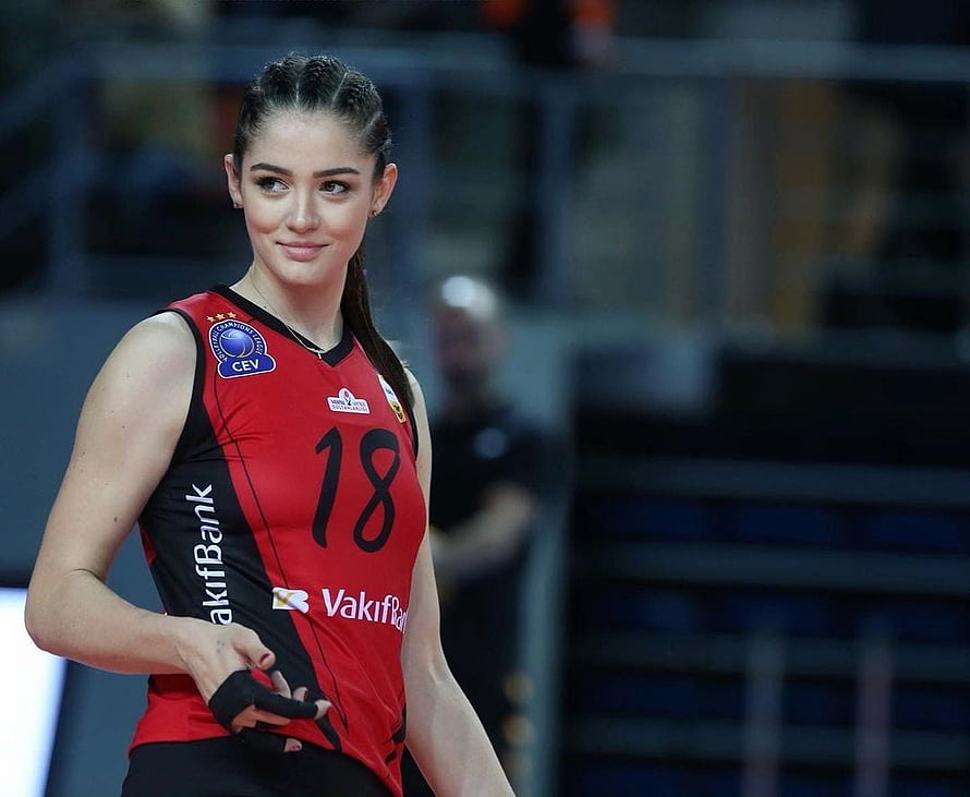 Bogdanovic in red and black VakifBank jersey with number 18 during a professional volleyball match HD wallpaper