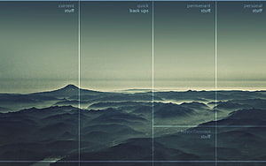 Minimalist Mountain Landscape Desktop Background with File Organization Grid Overlay HD wallpaper