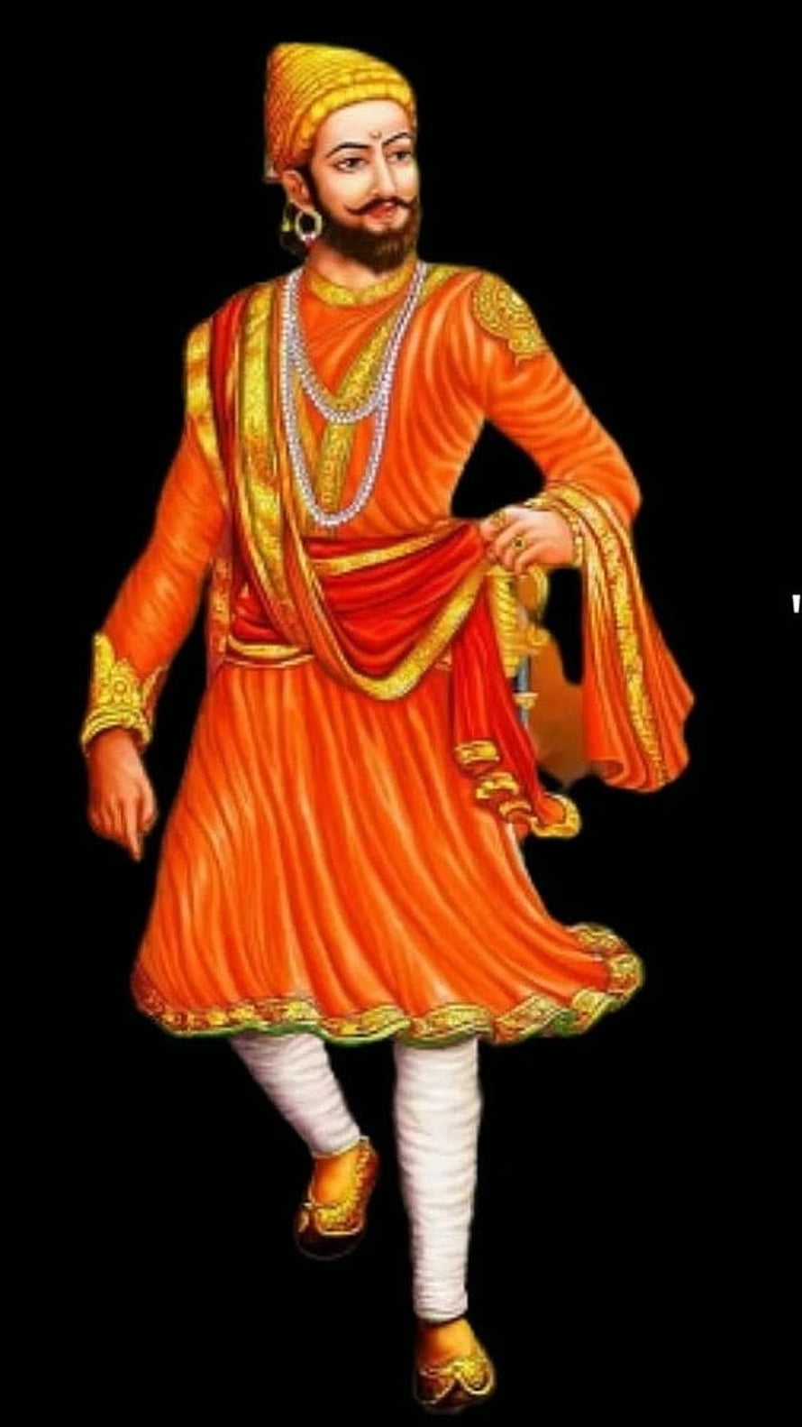 Portrait of Chhatrapati Shivaji Maharaj in Traditional Orange Attire and Turban HD phone wallpaper