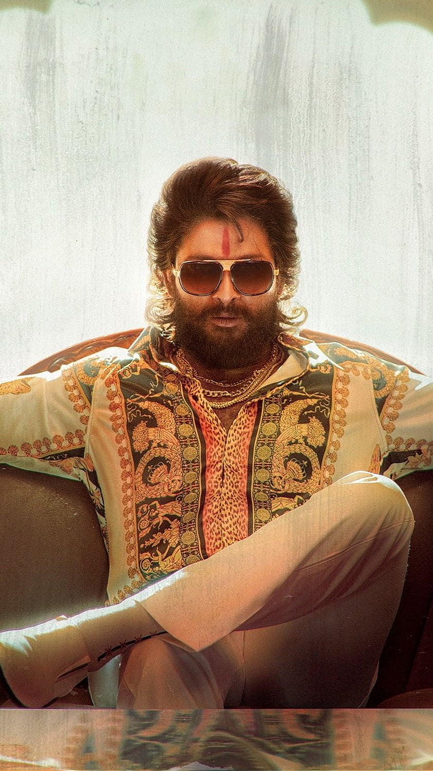 Pushpa The Rise Allu Arjun Retro 80s Style Portrait With Sunglasses And Patterned Shirt HD phone wallpaper