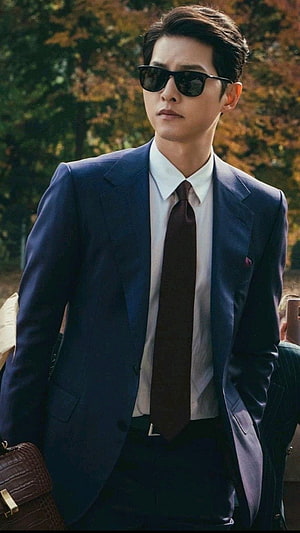 Song Joong Ki in a navy suit and sunglasses from Vincenzo HD phone wallpaper