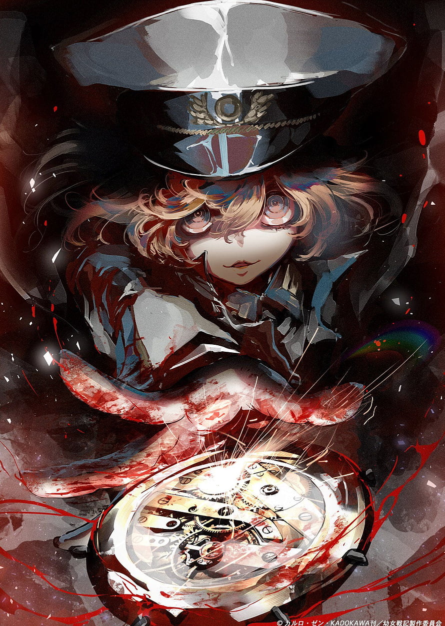 Tanya the Evil Anime Illustration with Military Uniform and Mechanical Clock HD phone wallpaper