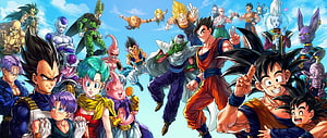 Dragon Ball Z Full Cast Group Portrait with Goku Vegeta and Friends HD wallpaper