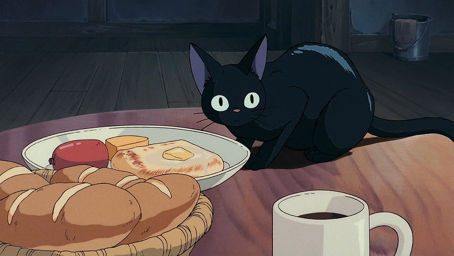 Kiki's Delivery Service Jiji Black Cat Breakfast Scene HD wallpaper