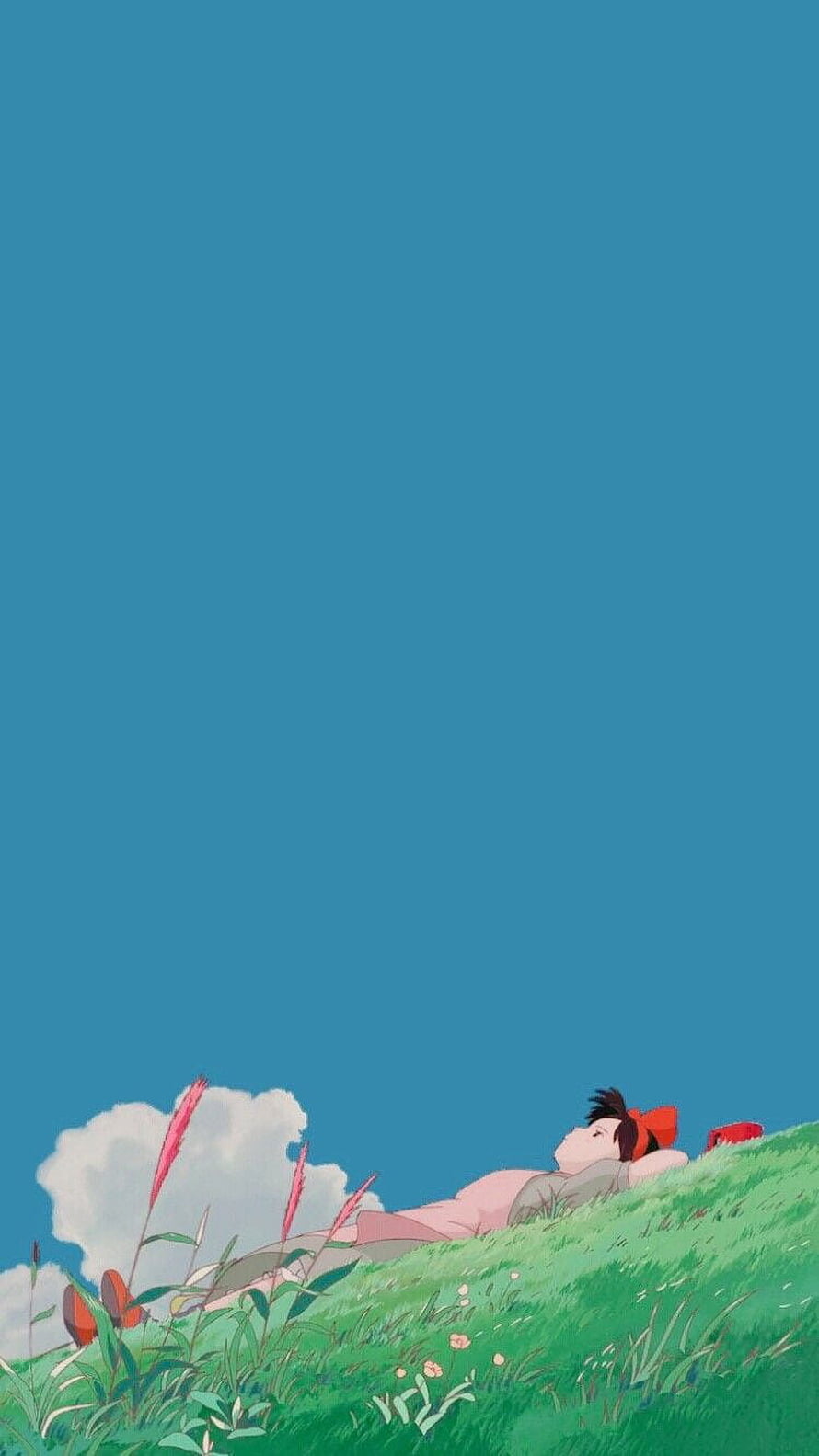 Kiki's Delivery Service Anime Girl Resting on a Grassy Hill Under a Blue Sky HD phone wallpaper