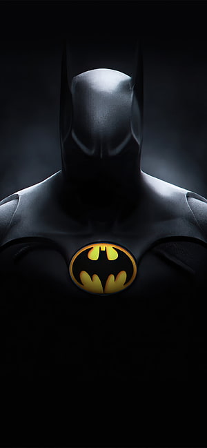 Dark Batman Suit With Glowing Yellow Emblem On Black Background, Batman Michael Keaton XS MAX , Superheroes , , and Background, The Batman HD phone wallpaper