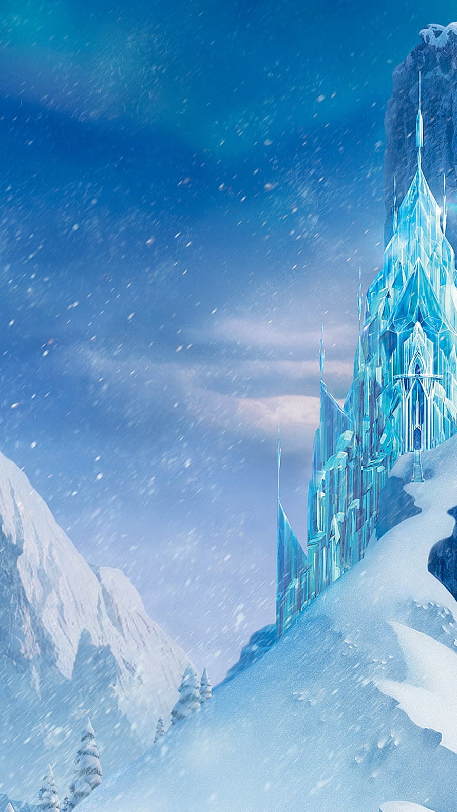 Frozen Ice Palace Castle in Snowy Mountain Landscape HD phone wallpaper