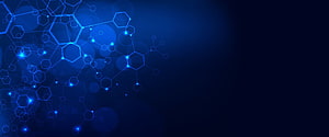 Abstract Blue Hexagonal Molecular Network Structure With Glowing Nodes On Dark Background HD wallpaper
