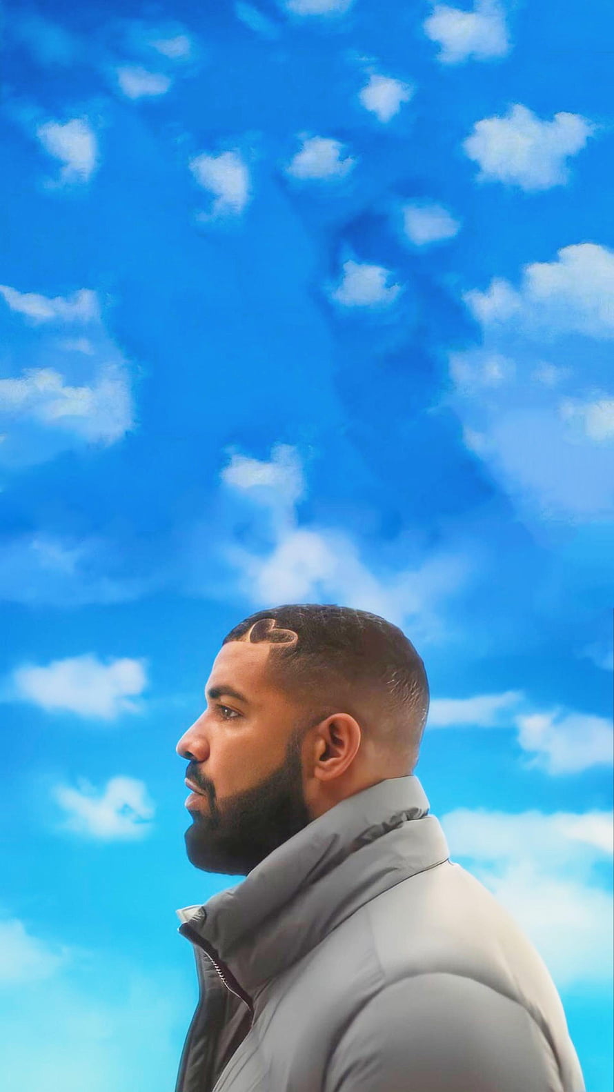 Drake Profile Portrait Against Bright Blue Sky With Scattered Clouds HD phone wallpaper