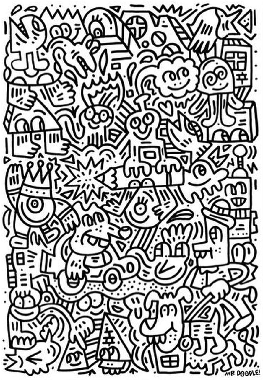 Mr Doodle Black and White Ink Illustration Featuring Dense Abstract Characters and Shapes HD phone wallpaper