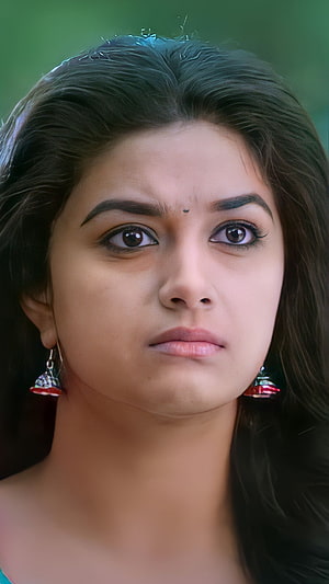 Keerthi Suresh Portrait With Traditional Earrings And Dark Hair HD phone wallpaper