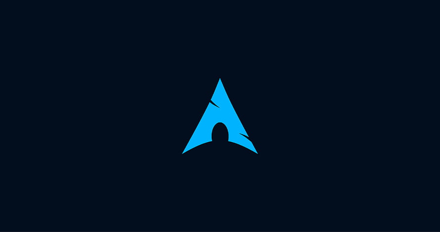 Arch Linux Minimalist Cyan Arrow Logo on Dark Navy Background HD wallpaper
