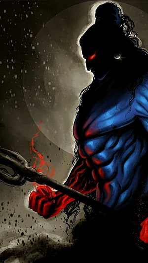 Shiva the Destroyer with Trishula and Glowing Red Eyes in Dark Fantasy Art HD phone wallpaper