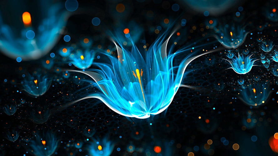 Glowing Blue Fractal Flower Abstract Digital Art Wallpaper HD wallpaper