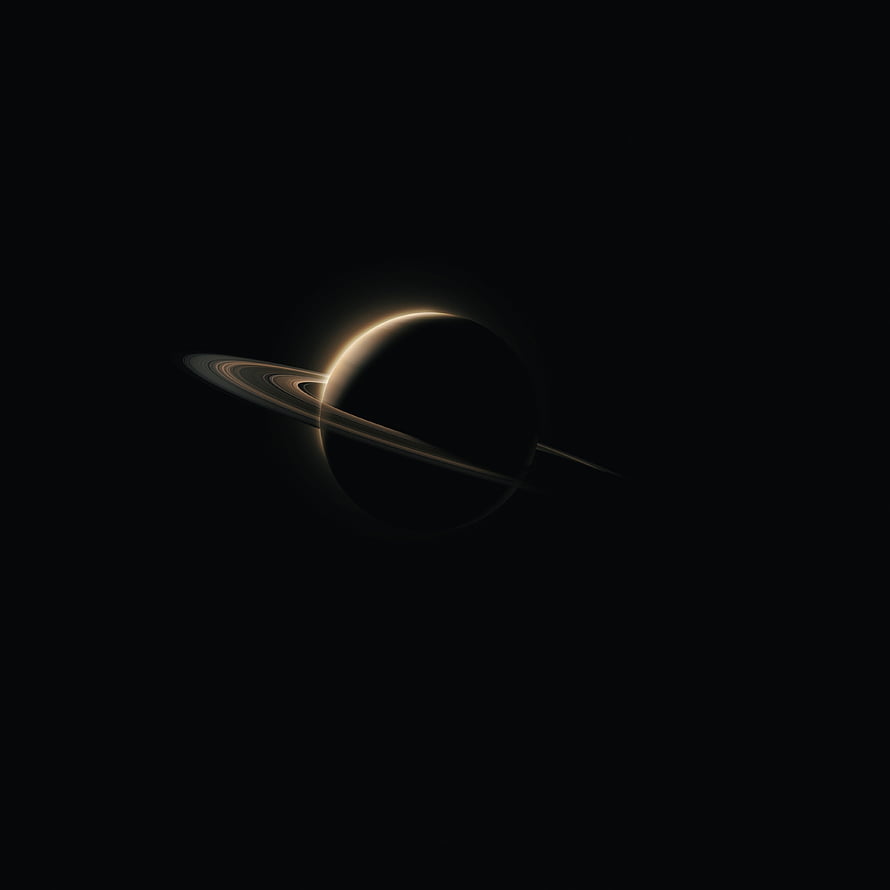 Dark Minimalist Saturn Silhouette With Glowing Atmospheric Rim Light And Rings HD phone wallpaper