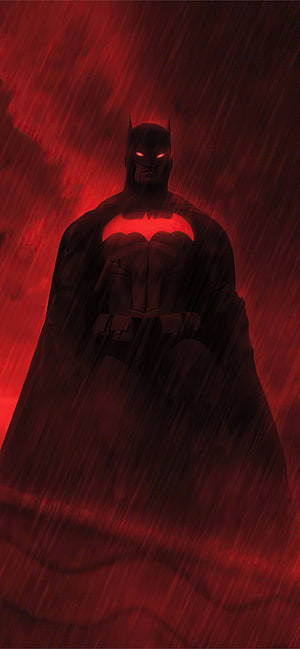 Batman standing in heavy rain with glowing red eyes and bat symbol, the batman 2022 , The Batman HD phone wallpaper