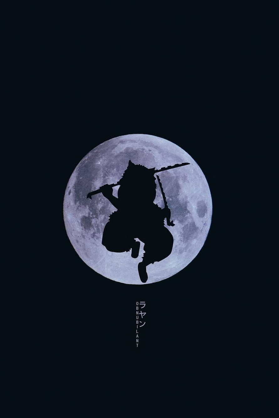 Silhouette of Obanai Iguro from Demon Slayer Flying Before Full Moon HD phone wallpaper