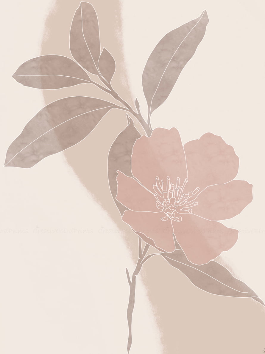 Minimalist Magnolia Flower Illustration in Soft Beige and Taupe Tones HD phone wallpaper