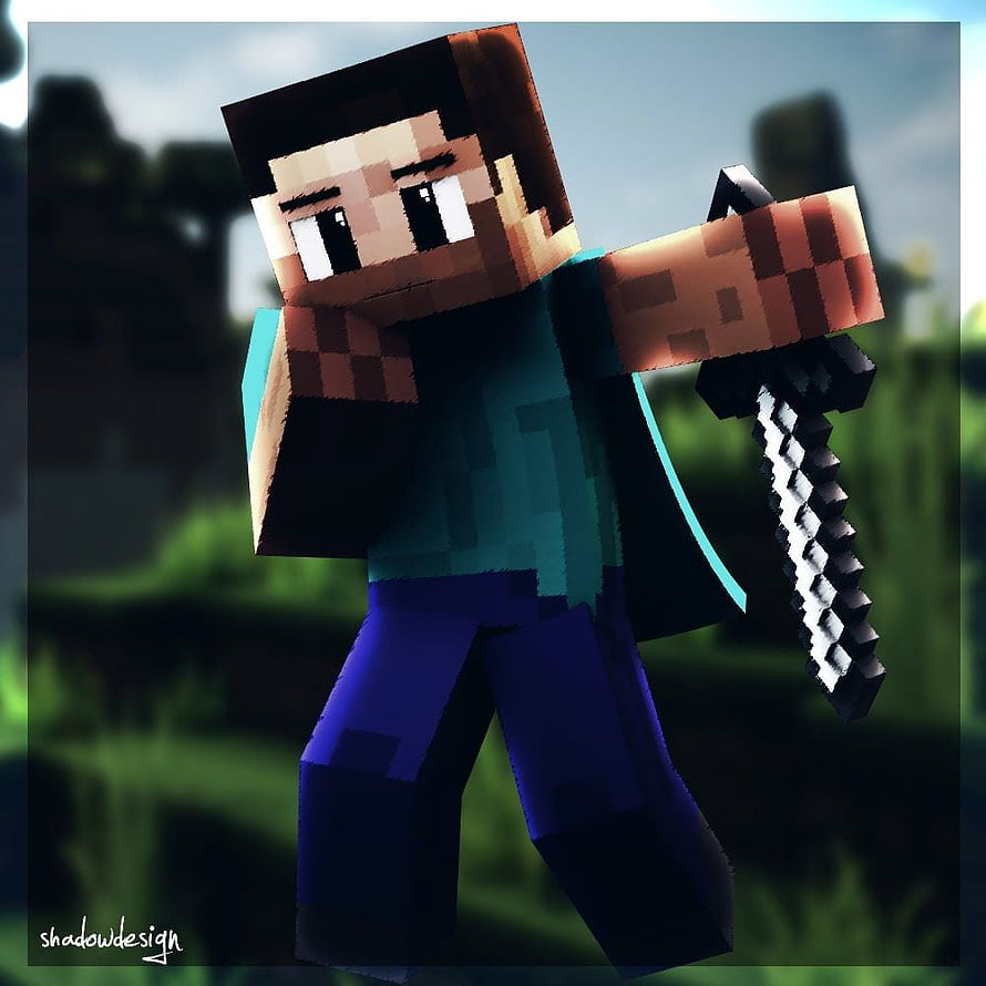 Steve from Minecraft holding an iron sword in a grassy field with a blocky pixelated art style HD phone wallpaper