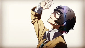 Dazai Osamu from Bungou Stray Dogs in a Contemplative Anime Pose HD wallpaper