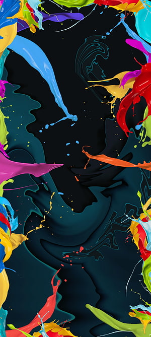 Vibrant Multicolor Paint Splashes on Dark Background Abstract Art HD phone wallpaper