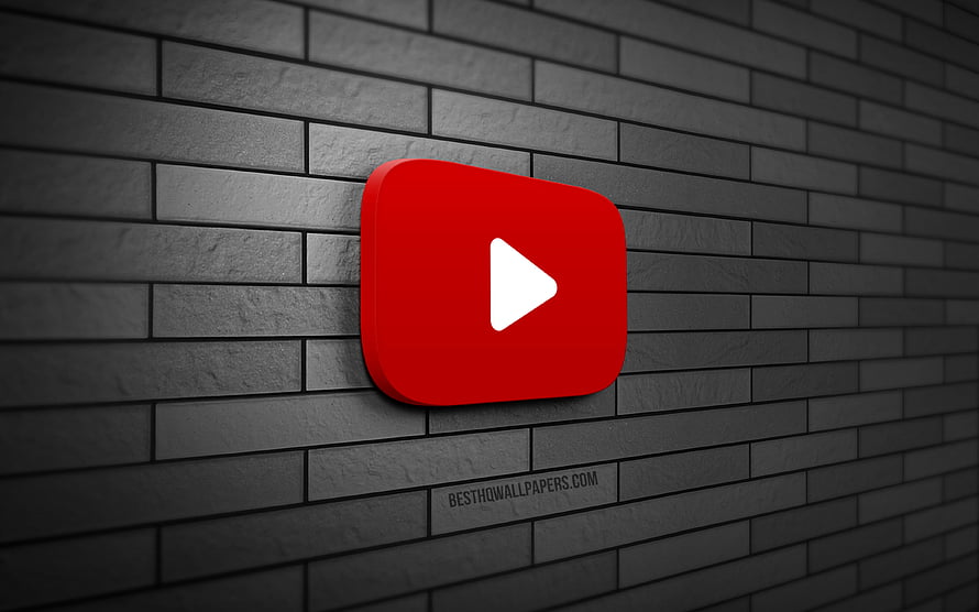 YouTube Play Button Logo on Dark Brick Wall Background HD wallpaper