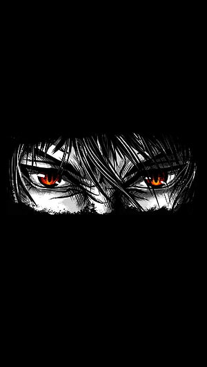 Anime Character With Glowing Red Eyes And Dark Hair In Shadows HD phone wallpaper
