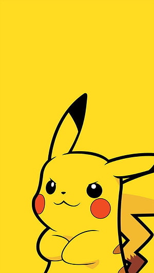 Cute Pikachu Character With Crossed Arms On Solid Yellow Background HD phone wallpaper