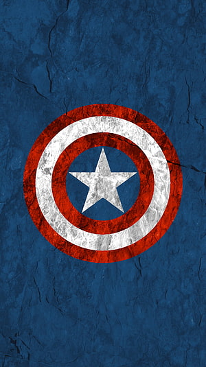 Captain America Shield Emblem on Cracked Blue Concrete Wall HD phone wallpaper