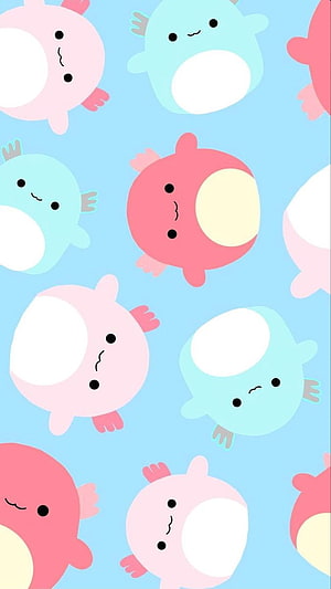 Cute Kawaii Axolotl Pattern Wallpaper in Pastel Pink and Mint Colors HD phone wallpaper