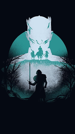 Game of Thrones Dark Fantasy Art Featuring Warrior Silhouette and White Walker Face HD phone wallpaper