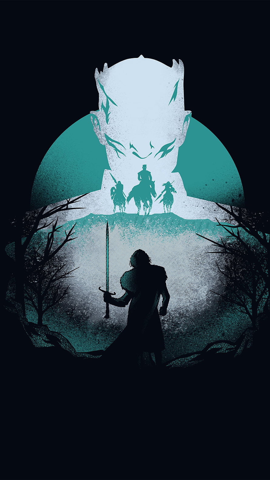 Game of Thrones Dark Fantasy Art Featuring Warrior Silhouette and White Walker Face HD phone wallpaper