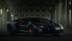 Matte Black Lamborghini Aventador Under Concrete Bridge HD wallpaper