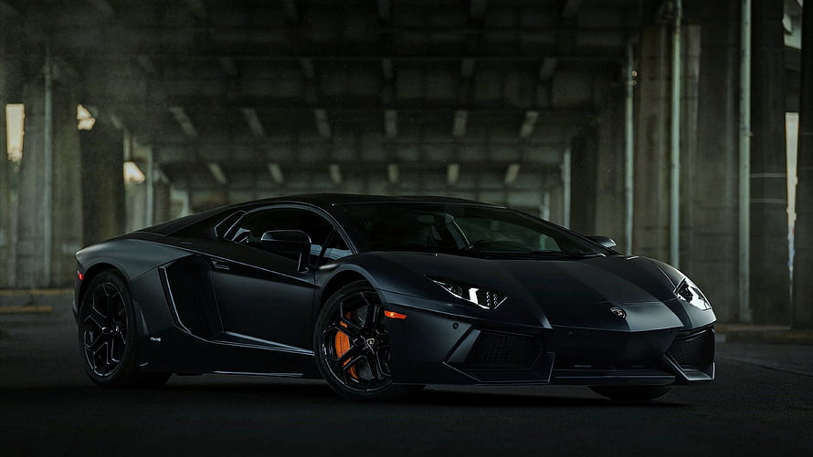 Matte Black Lamborghini Aventador Under Concrete Bridge HD wallpaper