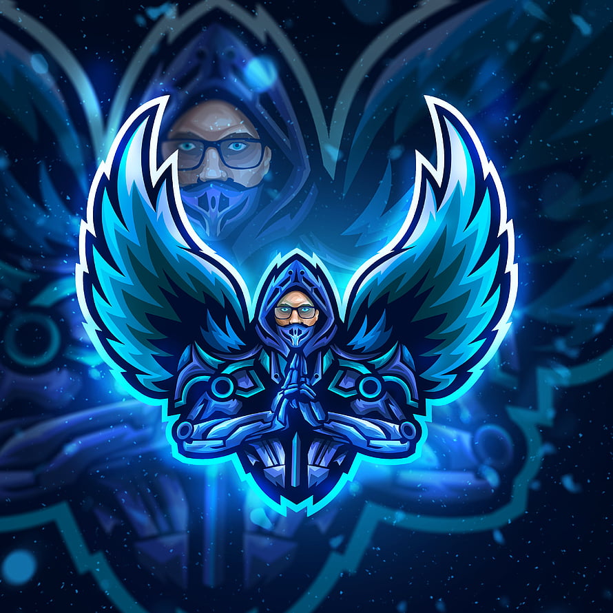Blue Hooded Gamer Mascot with Wings and Glasses Esports Logo HD phone wallpaper