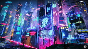 Cyberpunk Japanese Cityscape with Neon Signs and Digital Billboards HD wallpaper