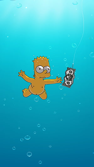 Bart Simpson Reaching for Money Underwater Cartoon Illustration HD phone wallpaper
