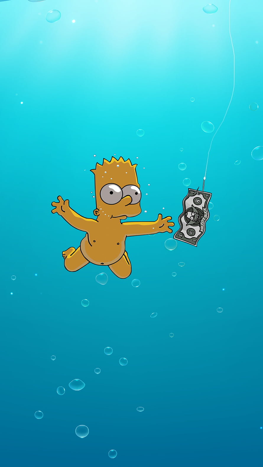 Bart Simpson Reaching for Money Underwater Cartoon Illustration HD phone wallpaper