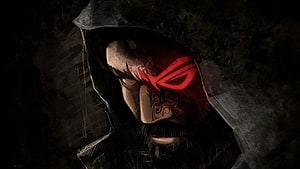 ASUS ROG Republic of Gamers Hooded Warrior with Glowing Red Eye Logo HD wallpaper