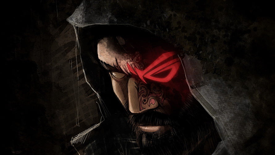 ASUS ROG Republic of Gamers Hooded Warrior with Glowing Red Eye Logo HD wallpaper