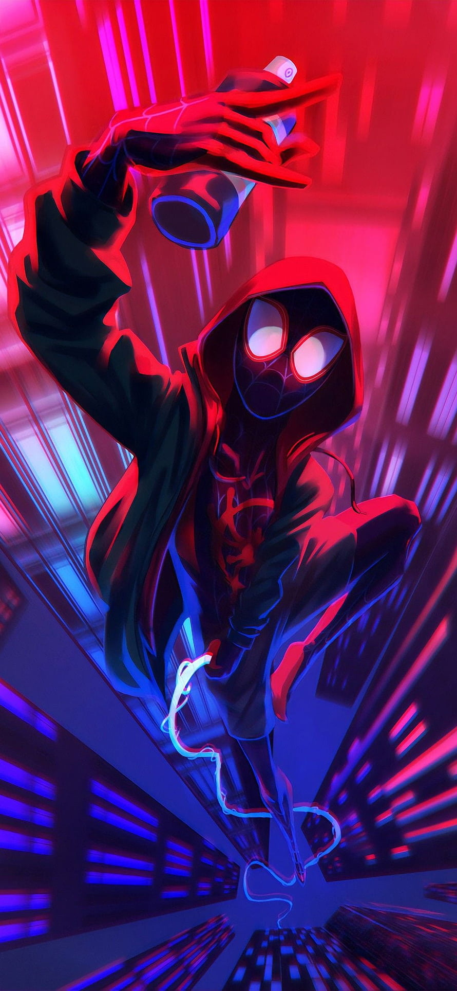 Miles Morales Spider-Man in Neon City with Spray Can and Web, Miles morales HD phone wallpaper
