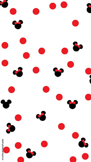 Minnie Mouse and Mickey Mouse Silhouette Pattern with Red Polka Dots on White Background HD phone wallpaper
