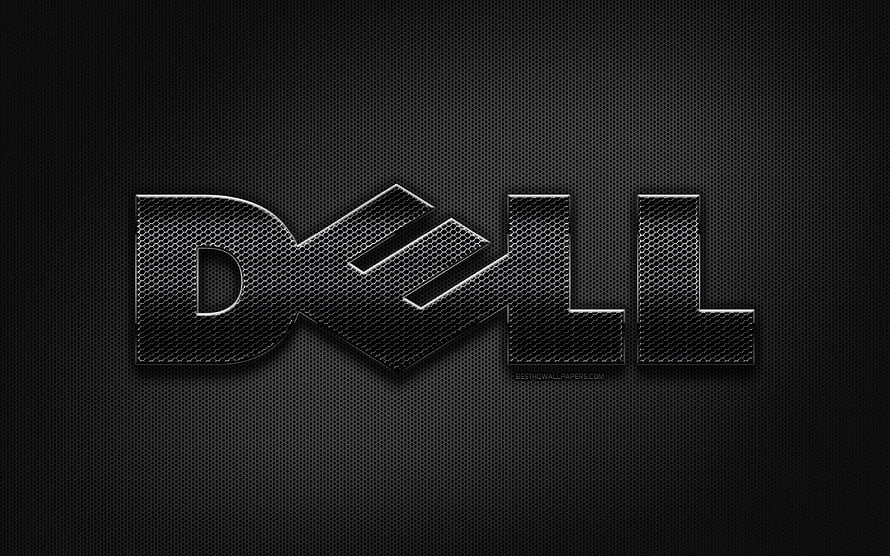 Dell Logo on Dark Metal Mesh Background with Industrial Texture and 3D Embossed Lettering HD wallpaper