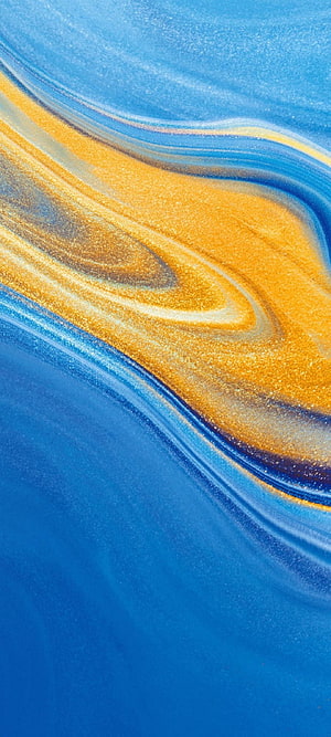 Abstract Blue and Gold Fluid Art with Swirling Grainy Texture HD phone wallpaper