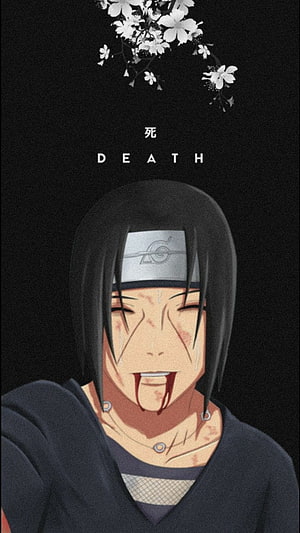 Itachi Uchiha Naruto Anime Character Portrait With Blood And Cherry Blossoms HD phone wallpaper