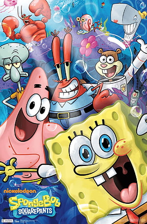 SpongeBob SquarePants Cast Underwater Group Poster HD phone wallpaper