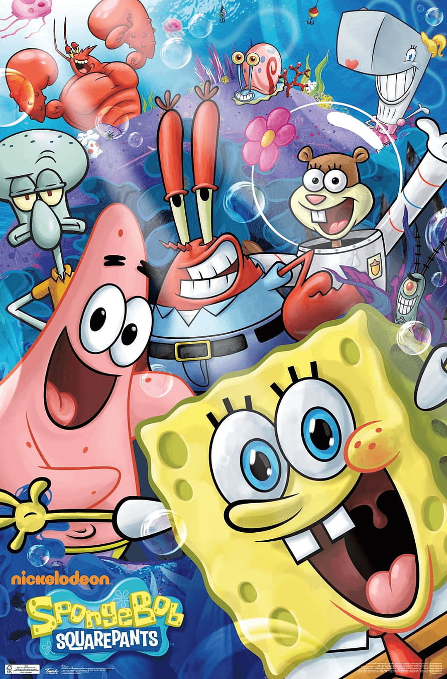 SpongeBob SquarePants Cast Underwater Group Poster HD phone wallpaper