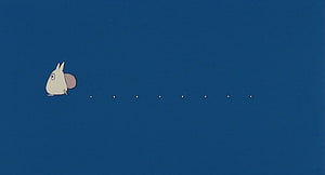 Studio Ghibli Minimalist Animation Still Featuring Small White Creature on Deep Blue Background HD wallpaper