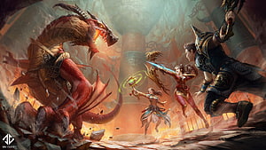 Metin2 Fantasy Battle Scene With Dragon Warrior And Mages In Epic Dungeon Combat HD wallpaper