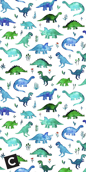 Watercolor Dinosaur Pattern Wallpaper with Cute Prehistoric Animals and Botanical Accents HD phone wallpaper
